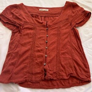 Jolt Terracotta Button-Down Blouse